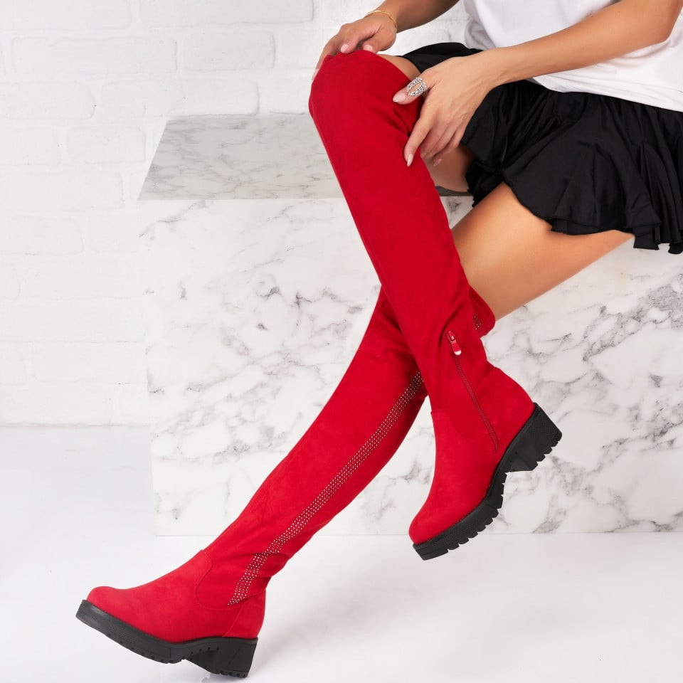 Γυναικείες Μπότες με γούνα Οικολογικό Γυρισμένο Δέρμα Κόκκινο Evereen A2247