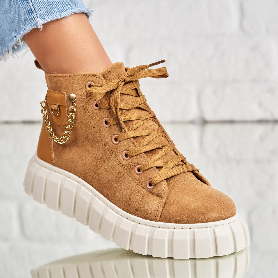Γυναικεία sneakers Οικολογικό Γυρισμένο Δέρμα Χάκι Evony A2018