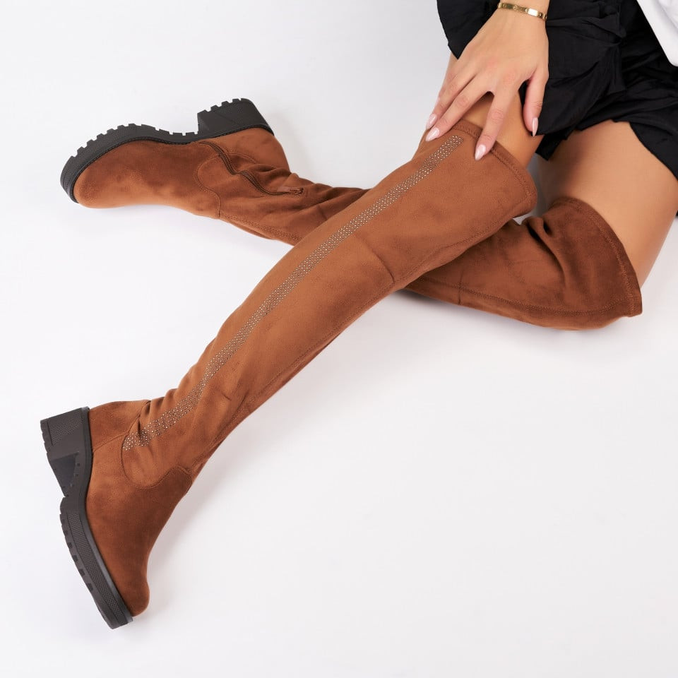 Γυναικείες Μπότες με γούνα Οικολογικό Γυρισμένο Δέρμα Καφέ Evereen