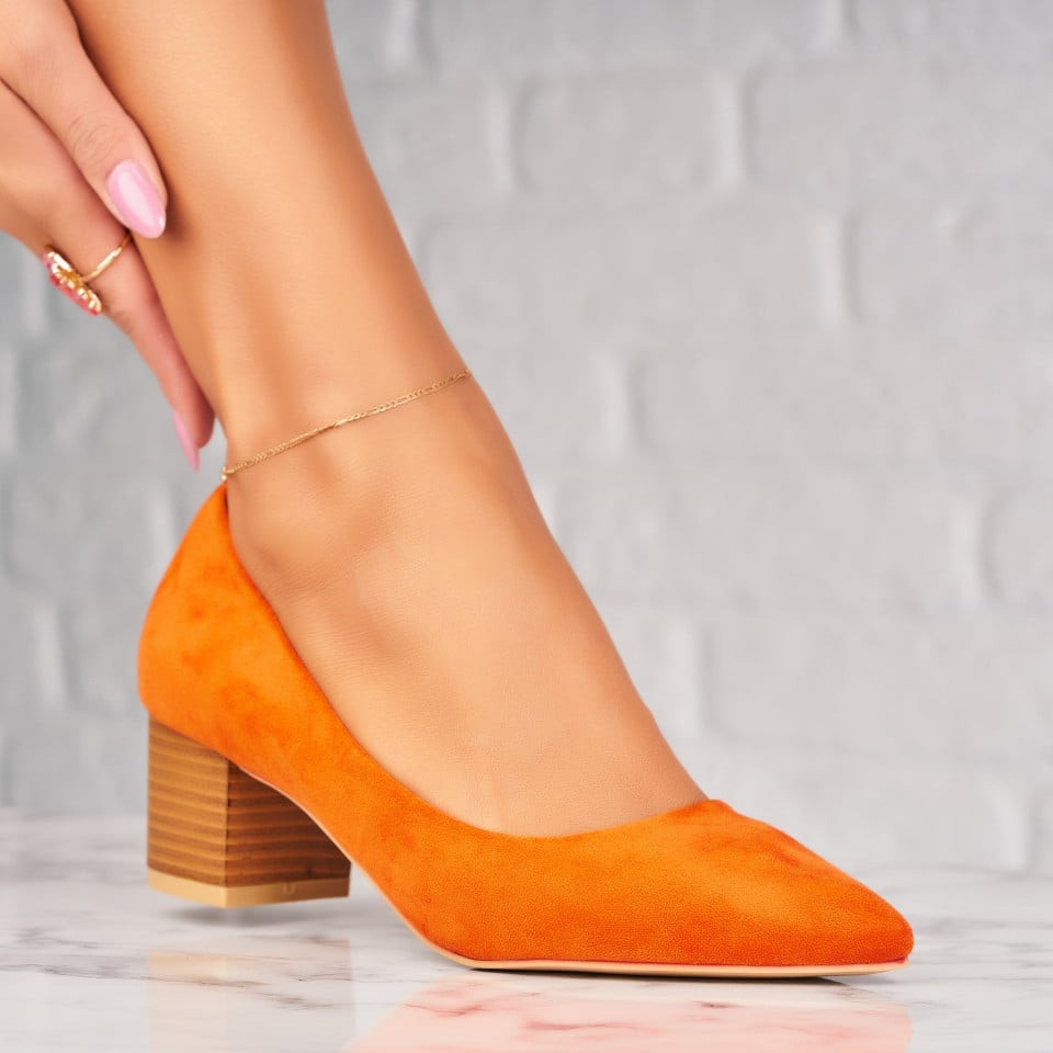 Γυναικεία Παπούτσια με Τακούνι Οικολογικό Γυρισμένο Δέρμα Πορτοκαλί Toya A983