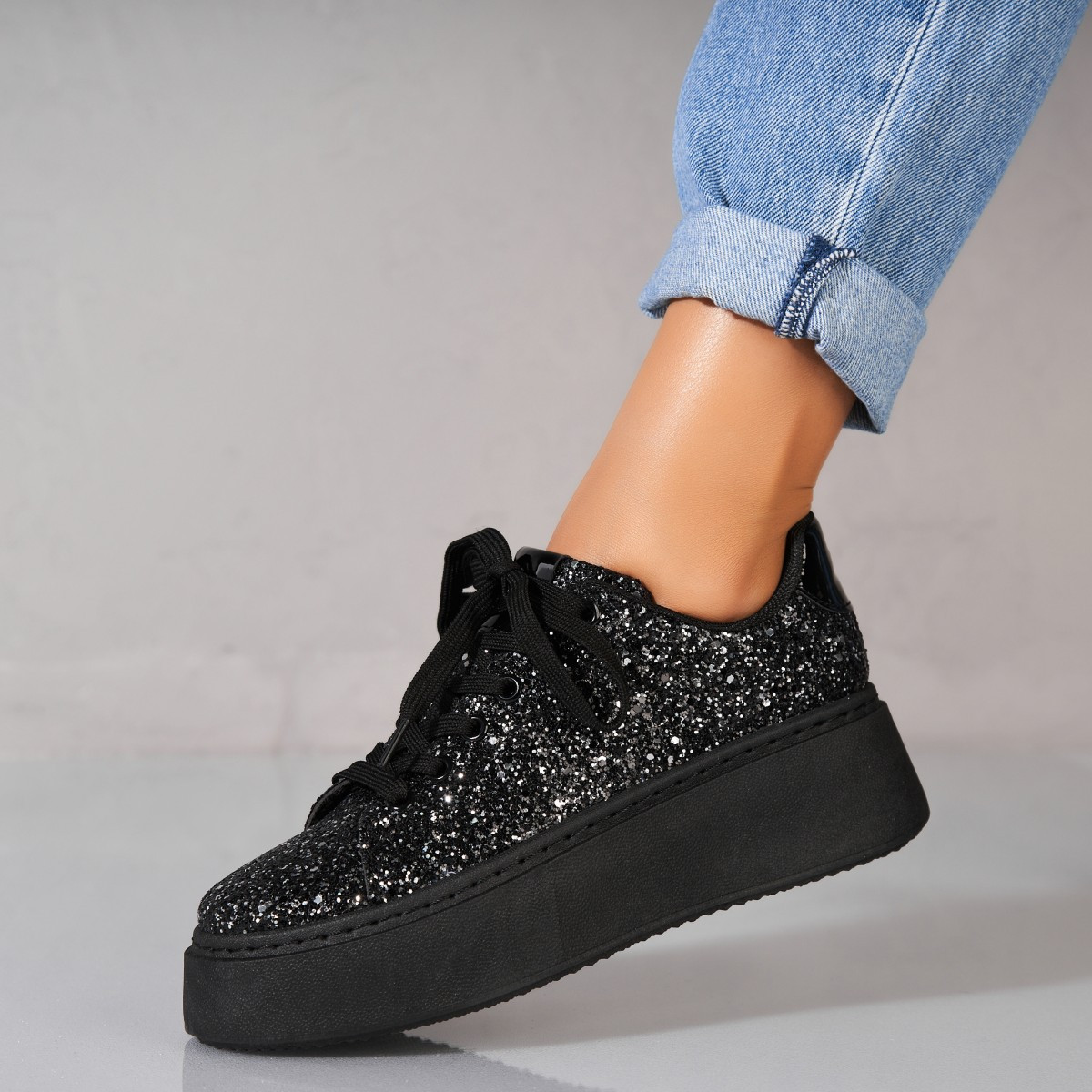 Γυναικεία Αθλητικά Glitter Μαύρο Aster2