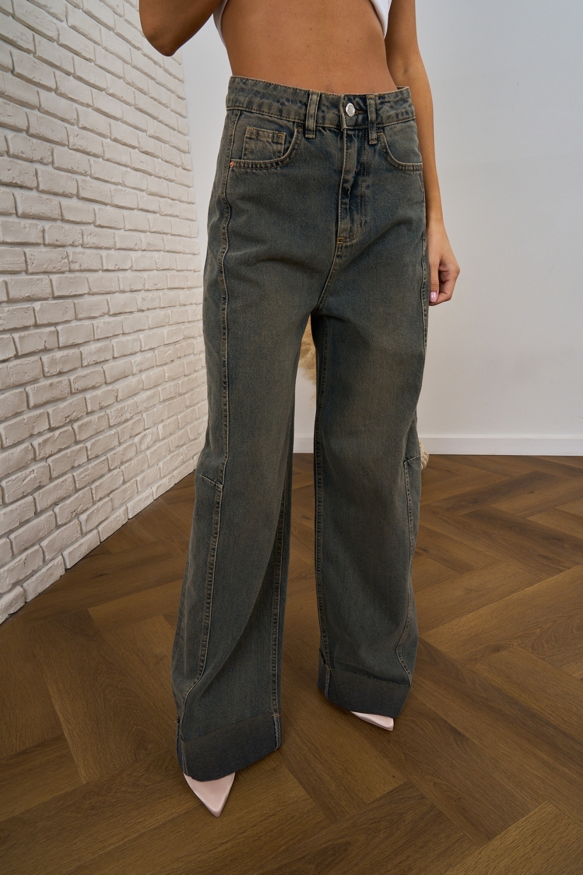 Γυναικείο τζιν Oversize Πράσινο Roqa