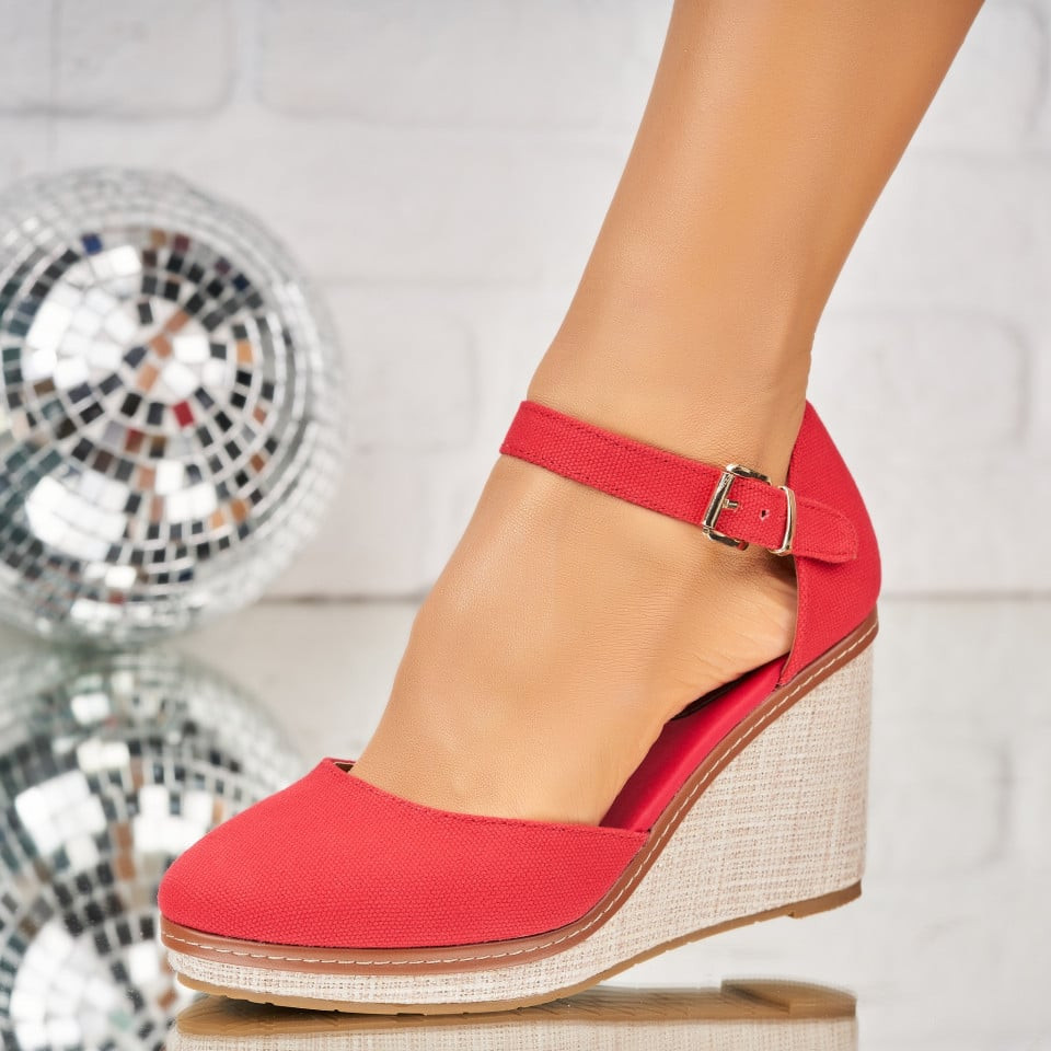 Γυναικεία Παπούτσια με Πλατφόρμα Ύφασμα Κόκκινο Fleur A3792