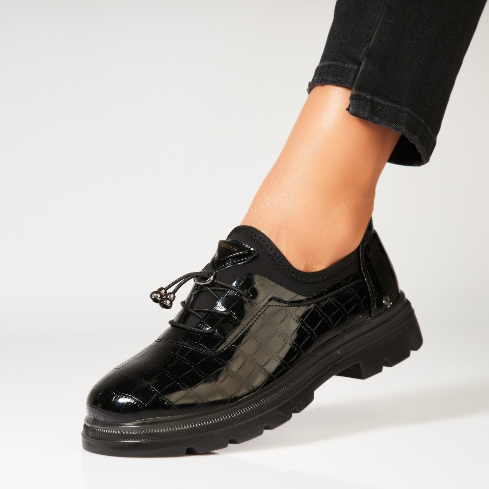 Γυναικεία Casual Παπούτσια Οικολογικό Γυαλισμένο Δέρμα Μαύρο Azira A7023