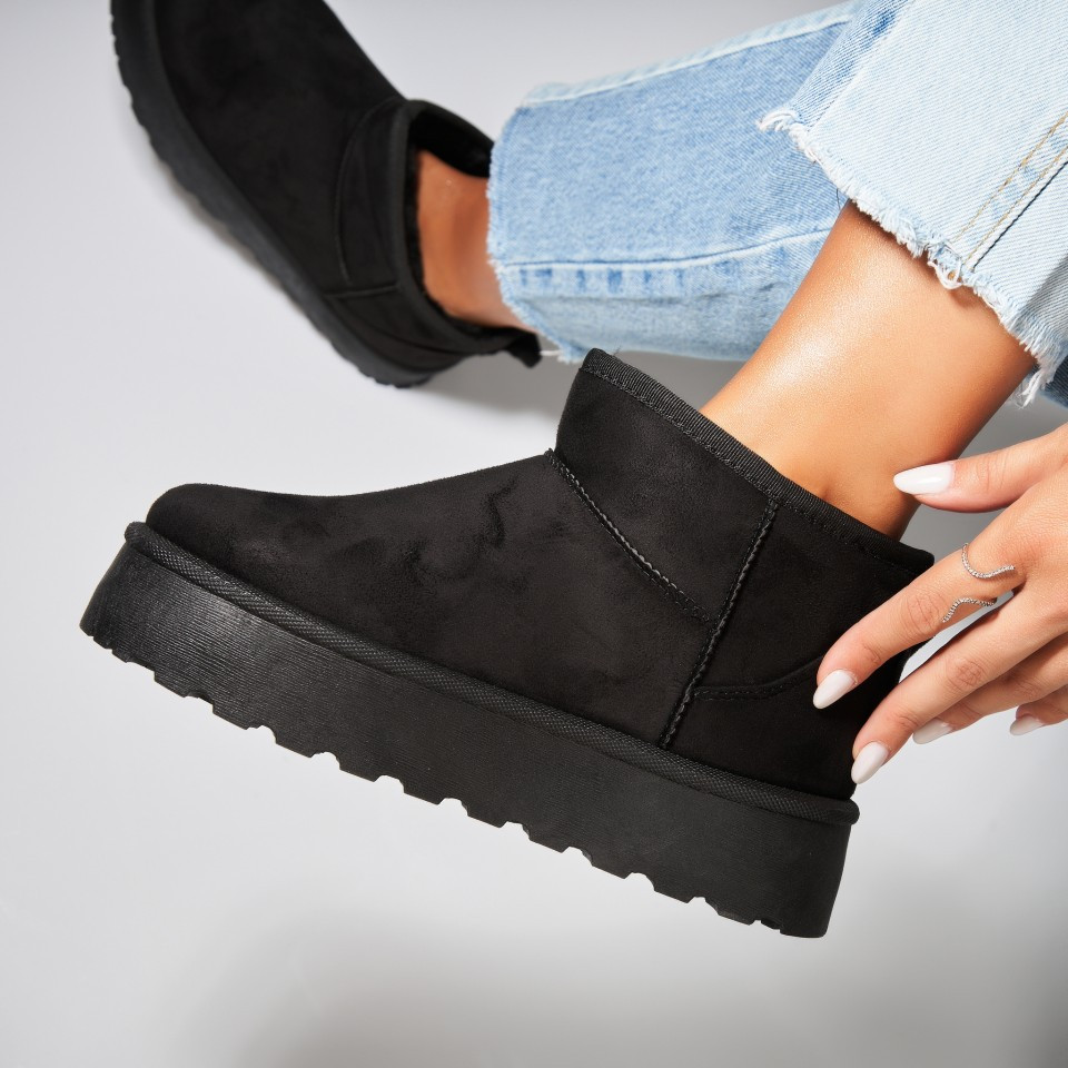 Γυναικείες Μπότες με γούνα Οικολογικό Γυρισμένο Δέρμα Μαύρο Myah A7504