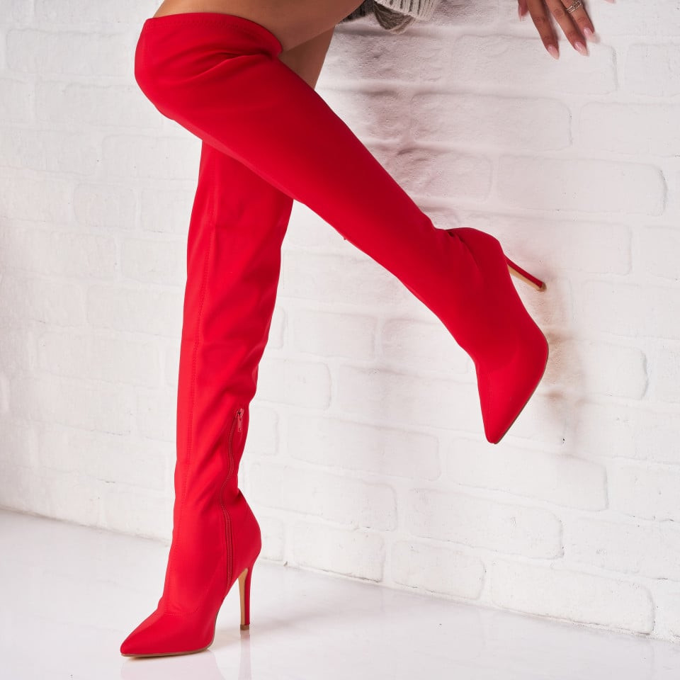 Γυναικείες Χειμερινές Μπότες Ύφασμα Κόκκινο Skyelynne A2479