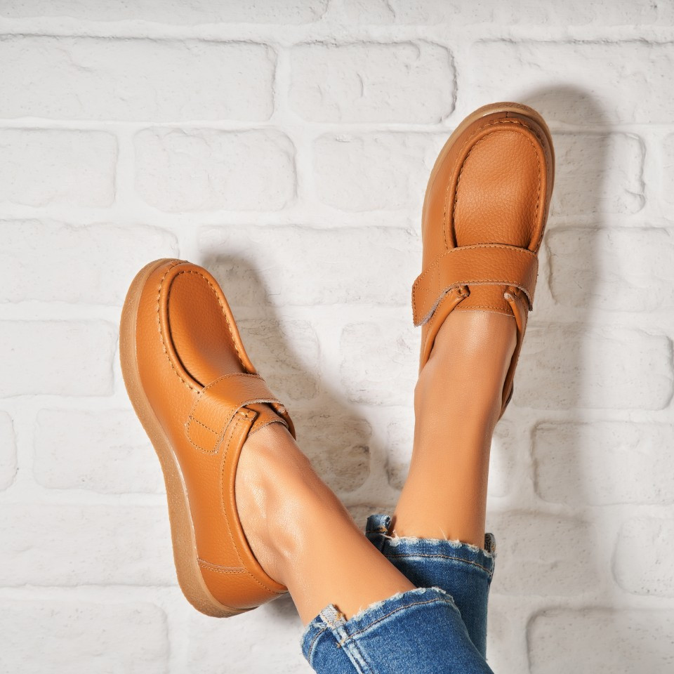 Γυναικεία Δερμάτινα Μοκασίνια Γνήσιο Δέρμα Camel Genesi