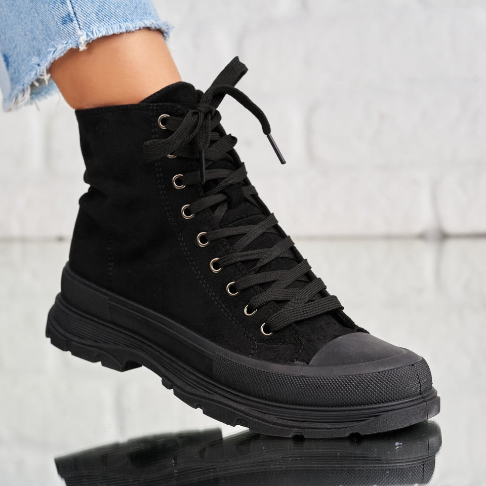 Γυναικεία sneakers Οικολογικό Γυρισμένο Δέρμα Μαύρο Isabeau