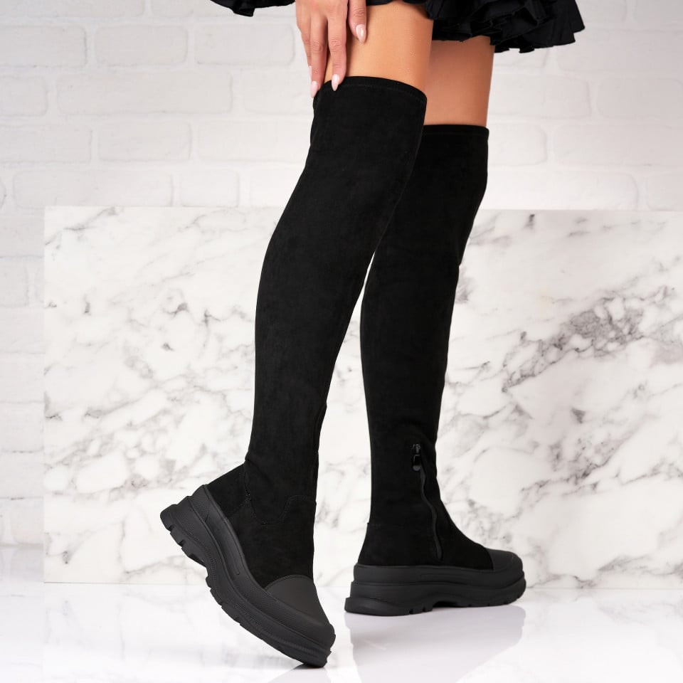 Γυναικείες Μπότες με γούνα Οικολογικό Γυρισμένο Δέρμα Μαύρο Lynora A2249