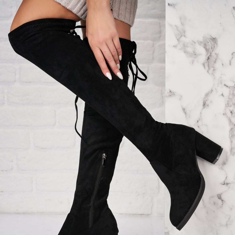 Γυναικείες Μπότες με γούνα Οικολογικό Γυρισμένο Δέρμα Μαύρο Taniza A2843