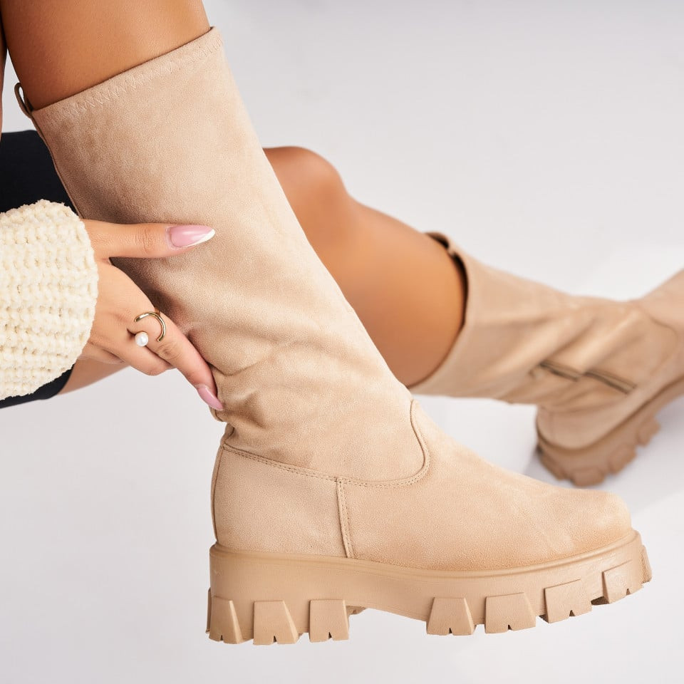Γυναικείες Χειμερινές Μπότες Οικολογικό Γυρισμένο Δέρμα Χάκι Gwynn A3255