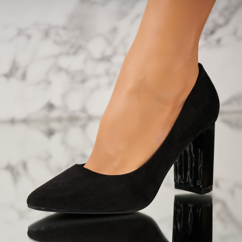 Γυναικεία Παπούτσια με Τακούνι Οικολογικό Γυρισμένο Δέρμα Μαύρο Fabiha A3658
