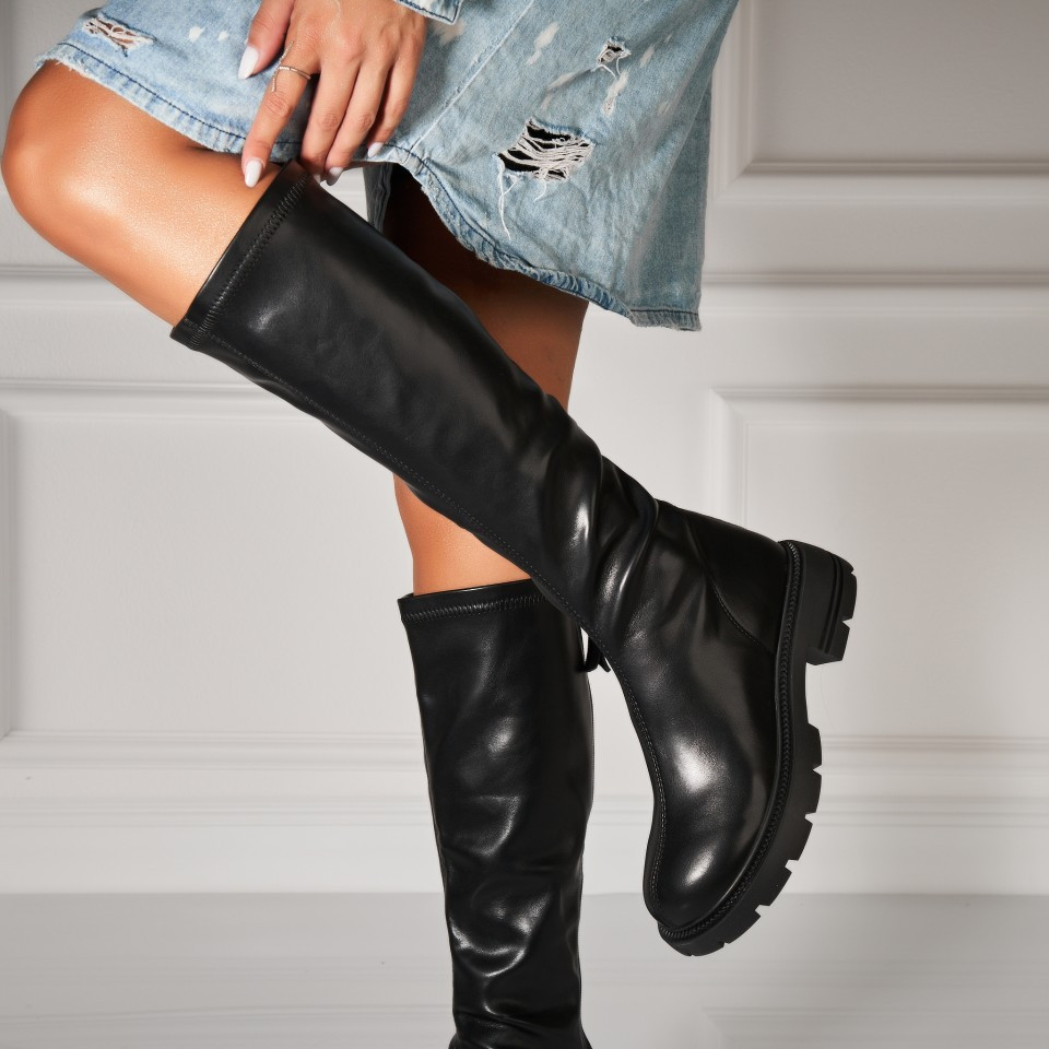 Γυναικείες Χειμερινές Μπότες Οικολογικό Γυρισμένο Δέρμα Μαύρο Elza A7613