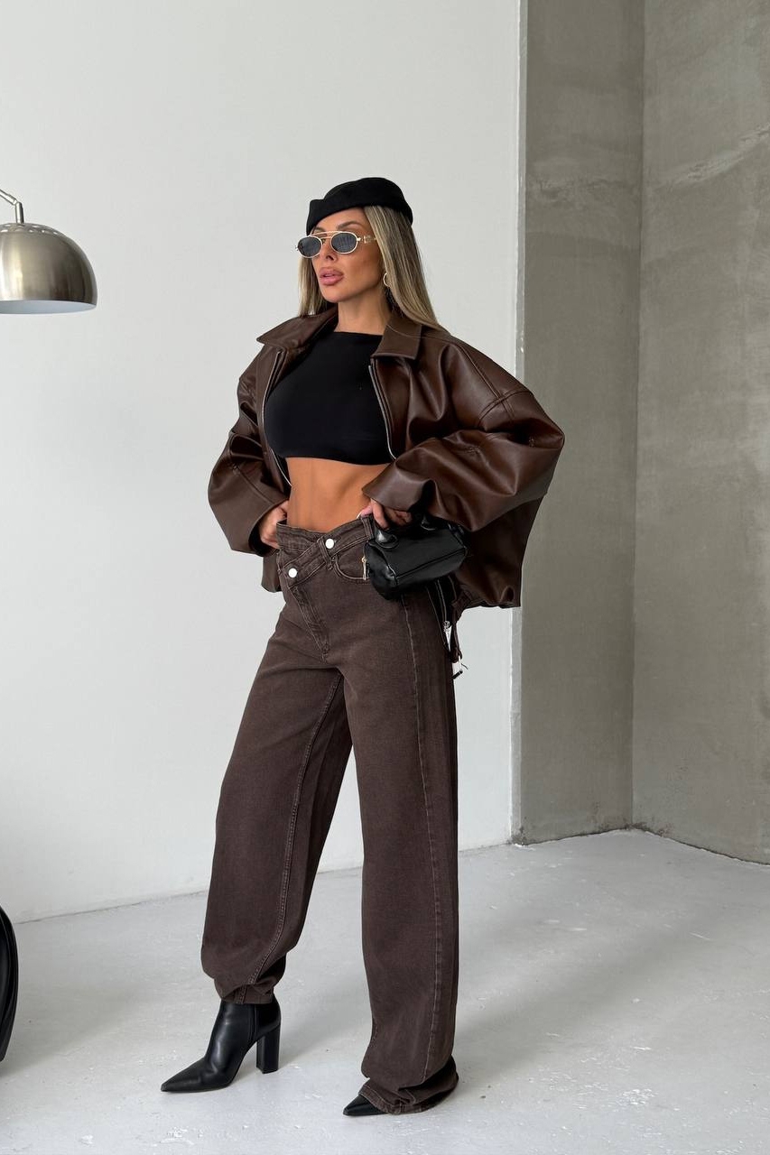 Γυναικείο τζιν Oversize Καφέ Esmae
