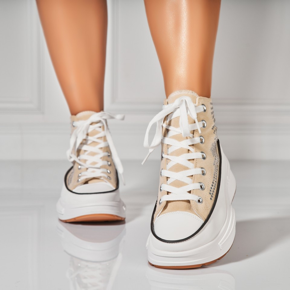 Γυναικεία sneakers Οικολογικό Γυρισμένο Δέρμα Μπεζ Anay