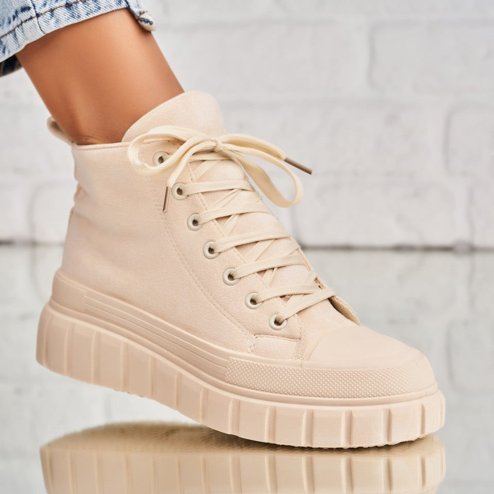 Γυναικεία sneakers Οικολογικό Γυρισμένο Δέρμα Μπεζ Roxxane A2009