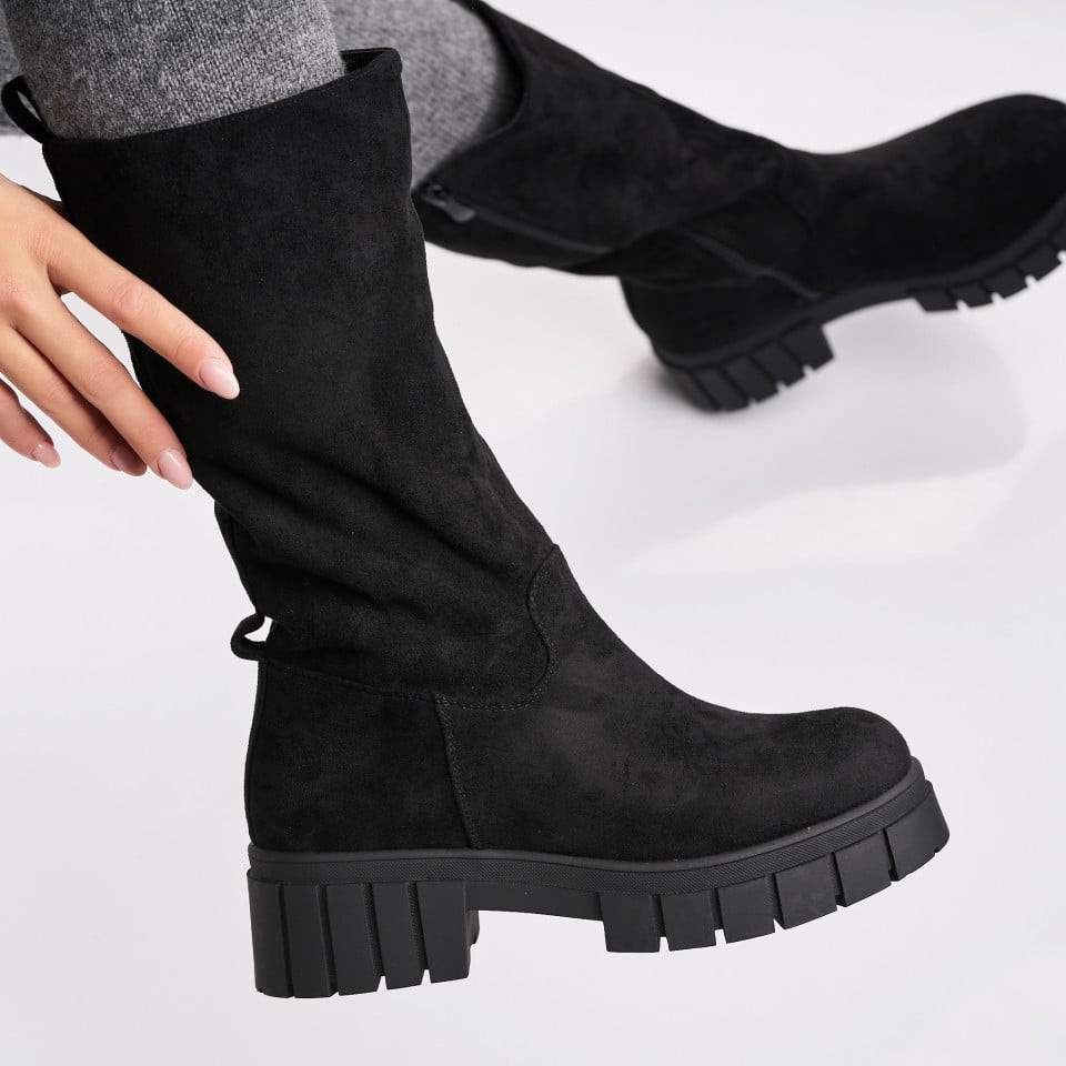 Γυναικείες Μπότες με γούνα Οικολογικό Γυρισμένο Δέρμα Μαύρο Alesia2 A3515