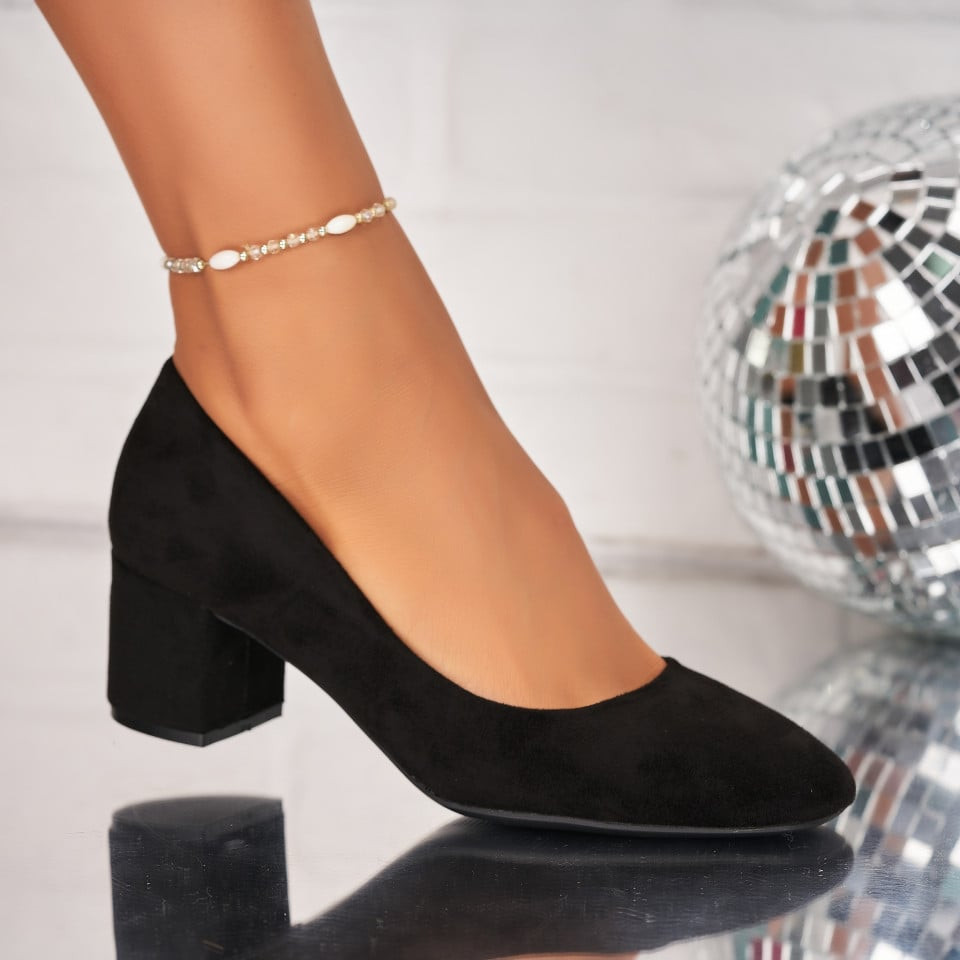 Γυναικεία Παπούτσια με Τακούνι Οικολογικό Γυρισμένο Δέρμα Μαύρο Emely A3517