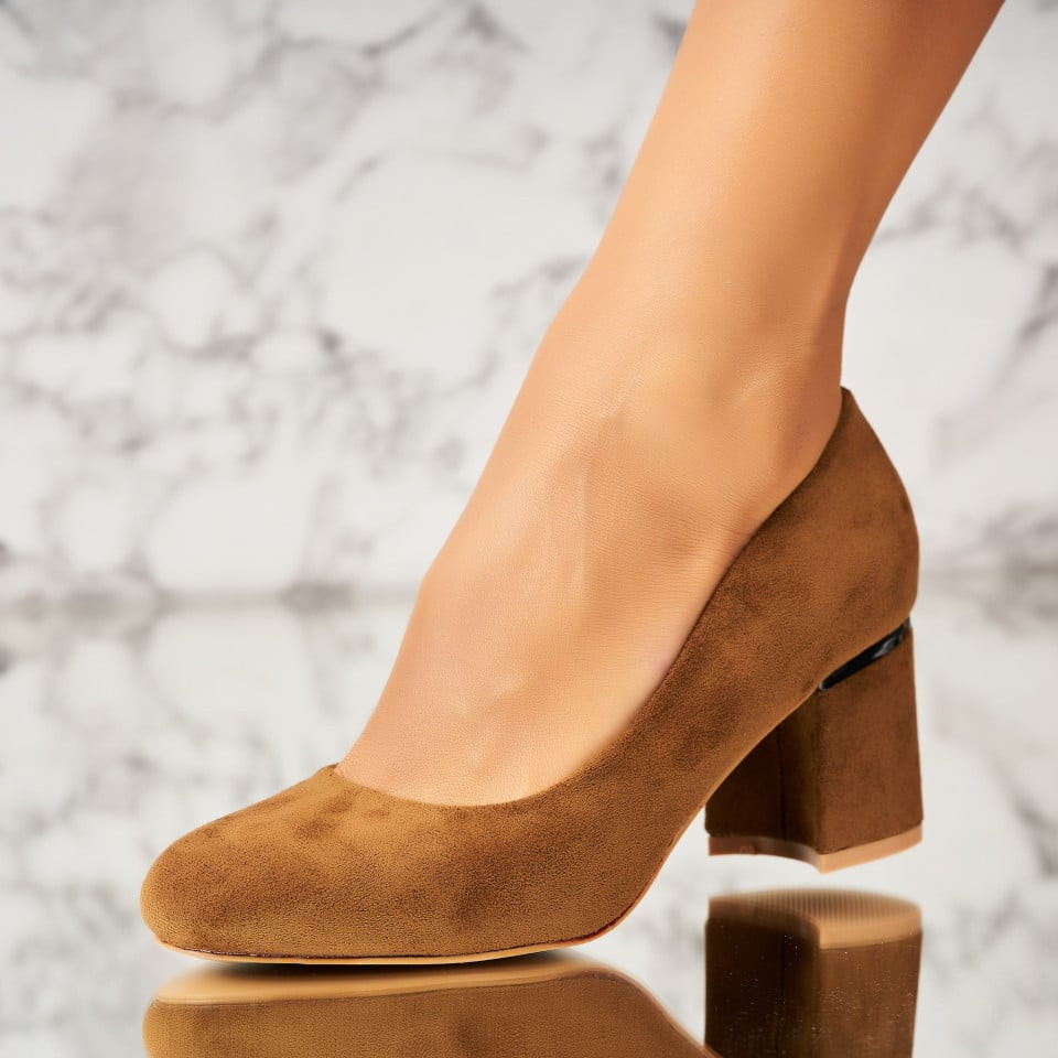 Γυναικεία Παπούτσια με Τακούνι Οικολογικό Γυρισμένο Δέρμα Camel Brynli A3542
