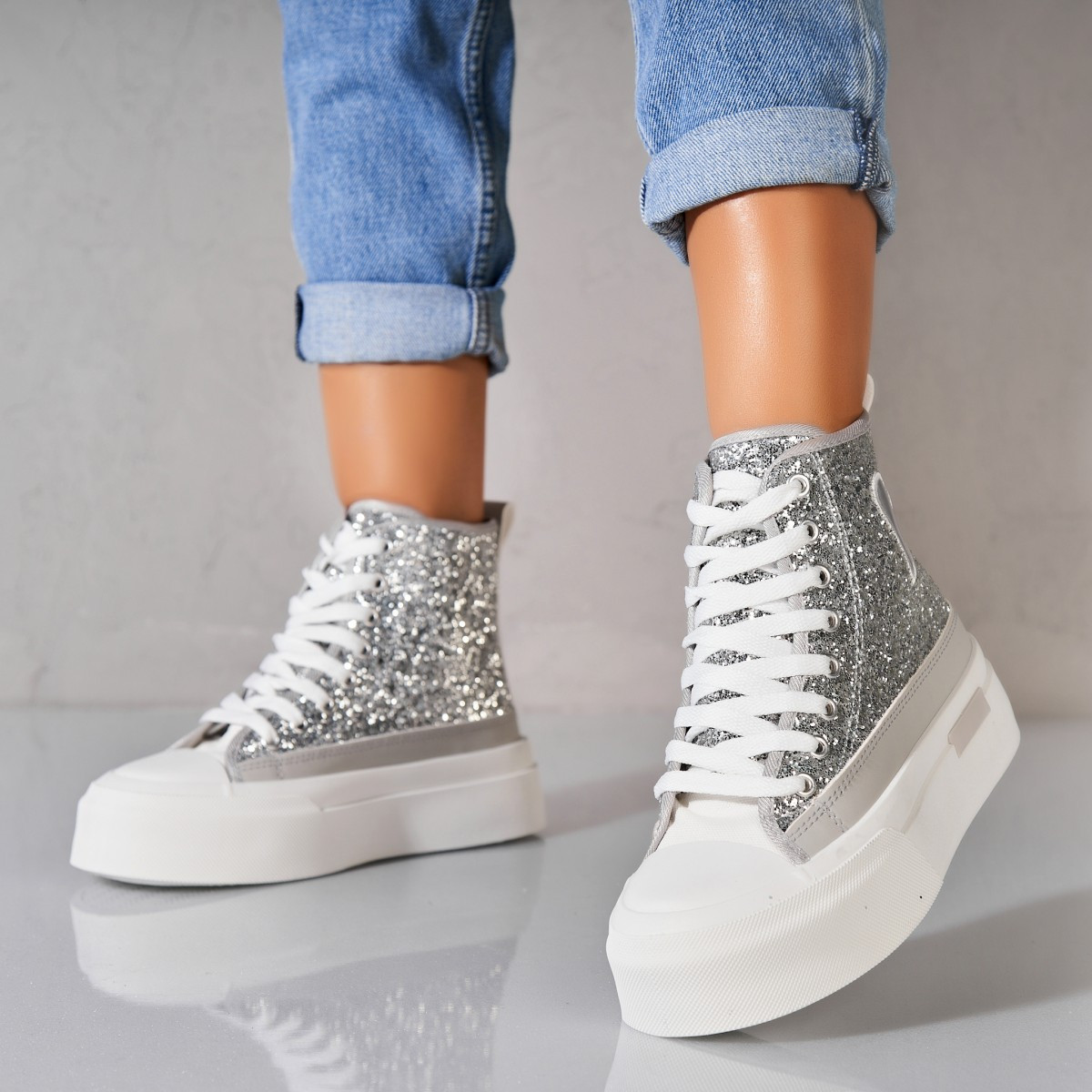Γυναικεία sneakers Glitter Ασημί Habibi
