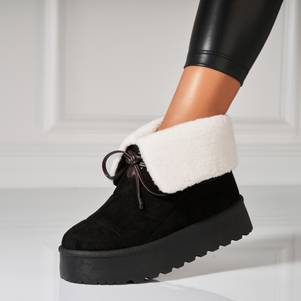 Γυναικείες Μπότες με γούνα Οικολογικό Γυρισμένο Δέρμα Μαύρο Elissa A7370