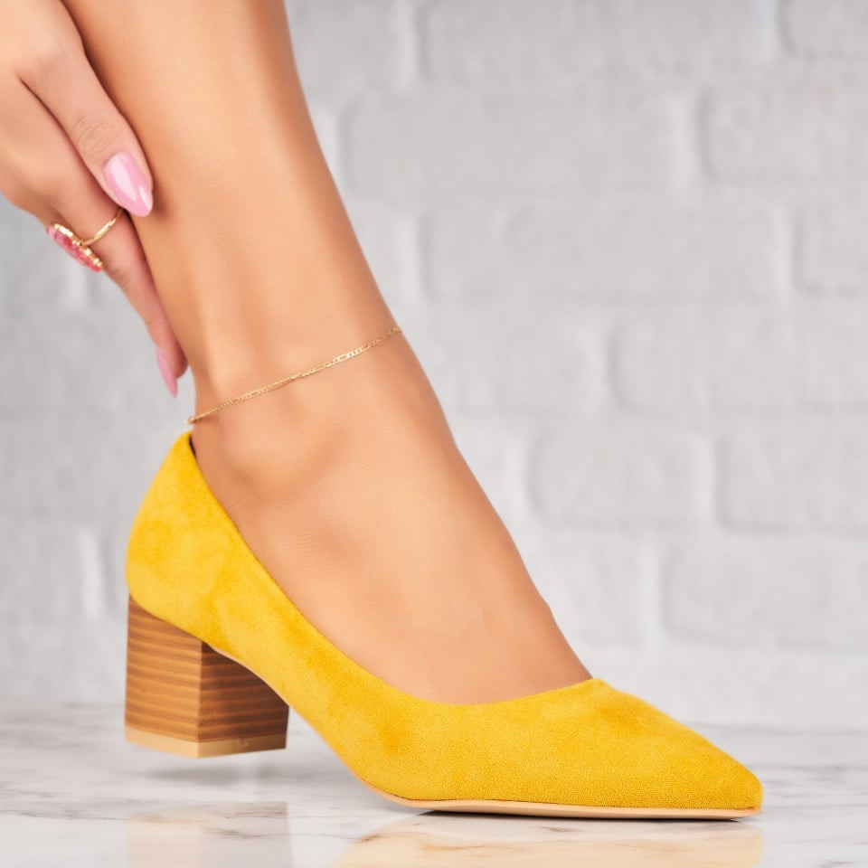 Γυναικεία Παπούτσια με Τακούνι Οικολογικό Γυρισμένο Δέρμα Κίτρινο Toya A985
