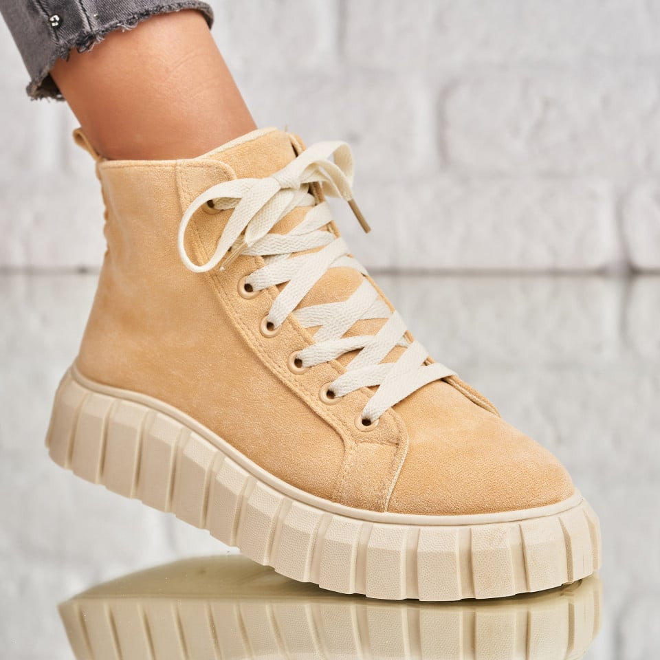 Γυναικεία sneakers Οικολογικό Γυρισμένο Δέρμα Μπεζ Luldana
