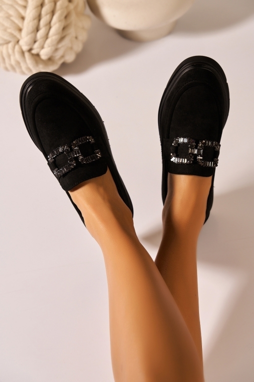 Γυναικεια Loafers Οικολογικό Γυρισμένο Δέρμα Μαύρο Khany - Img 3