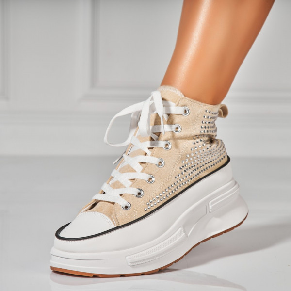 Γυναικεία sneakers Οικολογικό Γυρισμένο Δέρμα Μπεζ Anay - Img 2