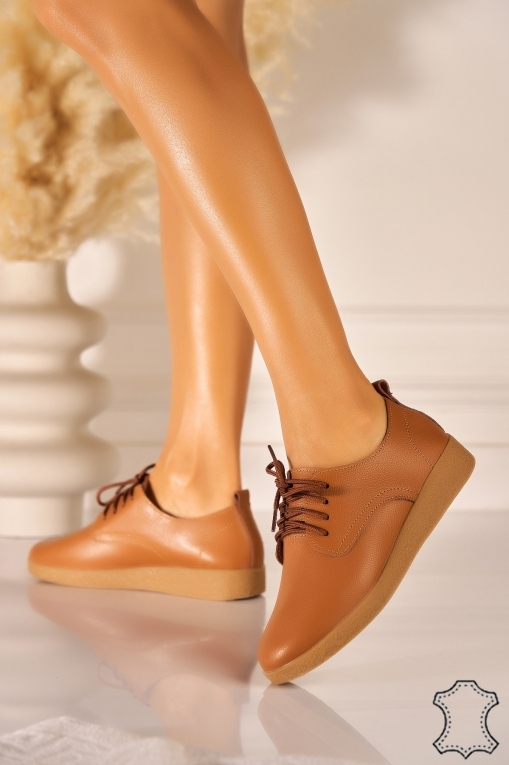 Γυναικεία Δερμάτινα Μοκασίνια Γνήσιο Δέρμα Camel Delia - Img 3
