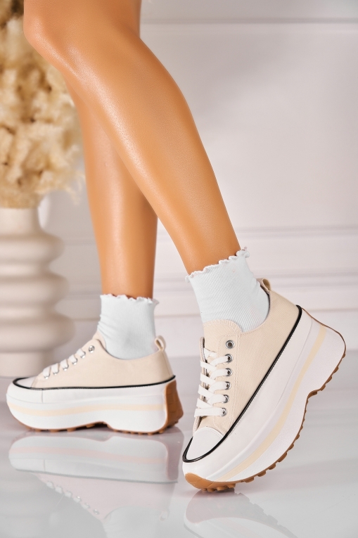 Γυναικεία sneakers Ύφασμα Μπεζ Joline - Img 2
