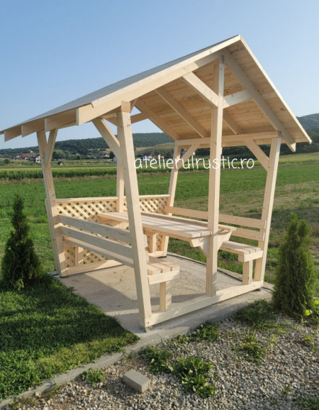 Pavilion, foisor gradina cu masa si banci, lemn - Img 3