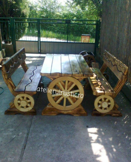 Set masă cu bancute stil roata car R1 - Img 2