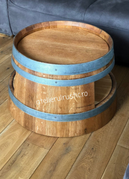 Masuta de cafea cu polita din butoi de vin injumatati - Img 2