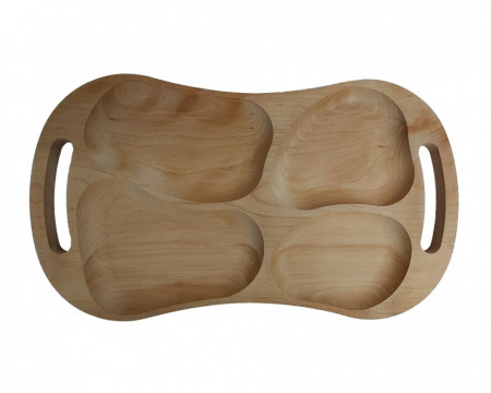 Platou lemn cu manere, tava servire aperitive/legume/friptura, 4 compartimente, 59L x 39l x 3 h , traditional