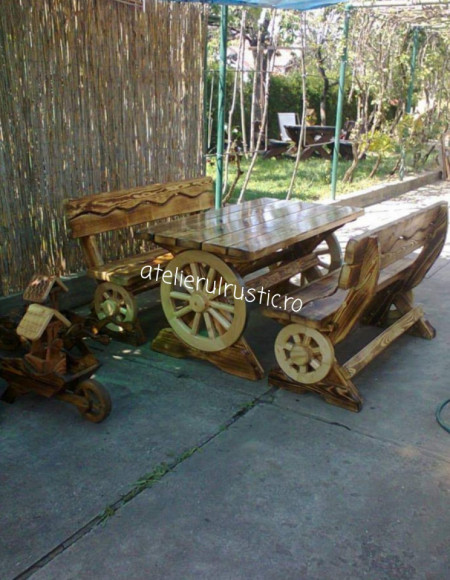 Set masă cu bancute stil roata car R1 - Img 3