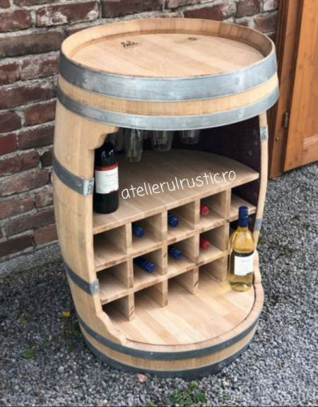 Minibar butoi cu suport pentru sticle si raft