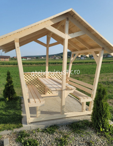 Pavilion, foisor gradina cu masa si banci, lemn - Img 2