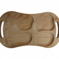 Platou lemn cu manere, tava servire aperitive/legume/friptura, 4 compartimente, 59L x 39l x 3 h , traditional