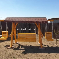 Balansoar din lemn masiv cu 2 leagăne copil