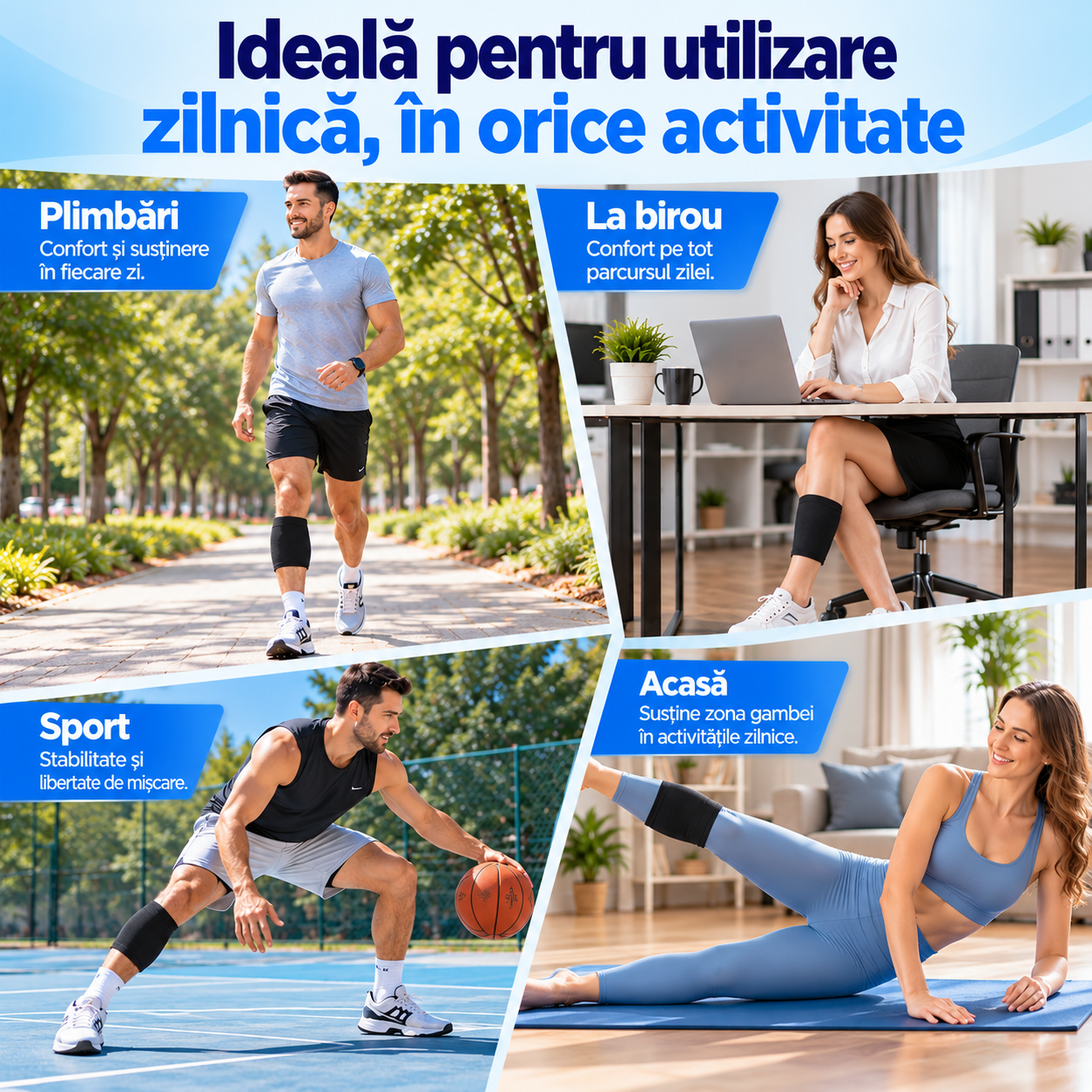 Exemple de purtare a centurii Zenifique la birou, la plimbare și în activități ușoare acasă