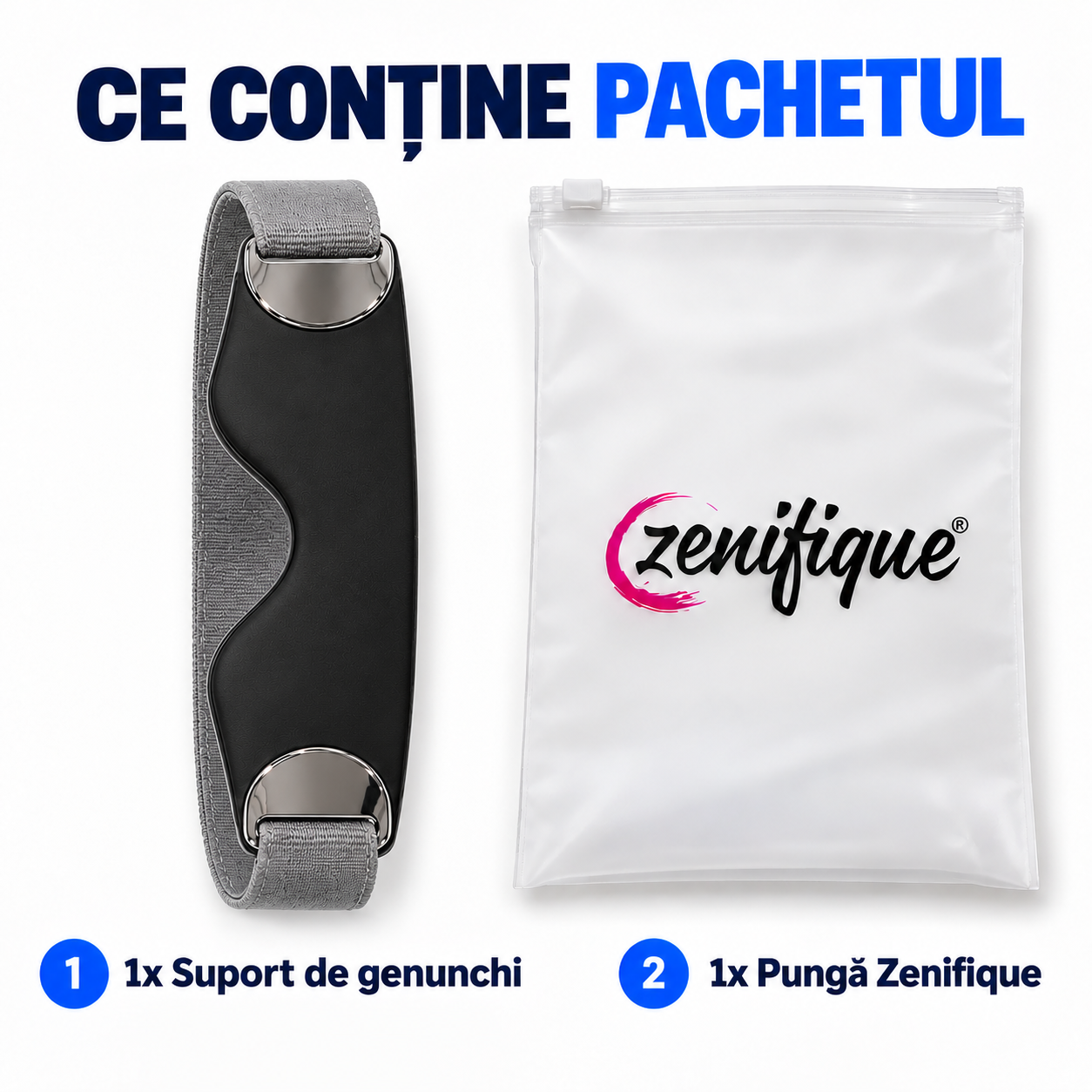 Conținutul pachetului: suport de genunchi și pungă Zenifique