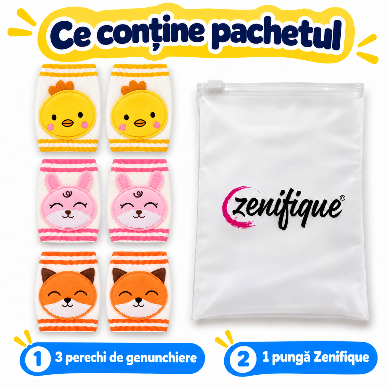 Conținut pachet: 3 perechi de genunchiere și pungă Zenifique