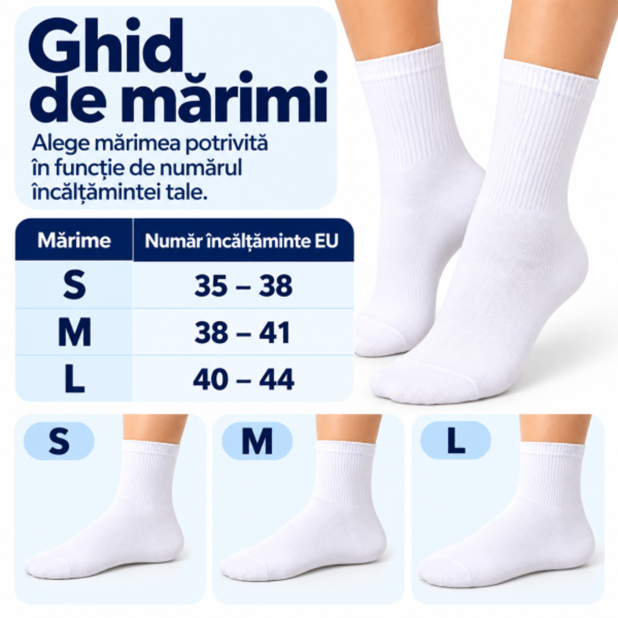 Ghid de mărimi: S 35–38, M 38–41, L 40–44