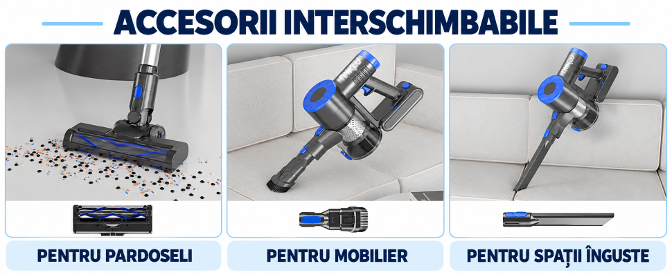 Accesorii interschimbabile Tinklu pentru pardoseli, mobilier și spații &icirc;nguste.