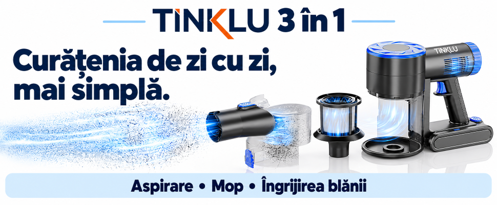 Tinklu 3 &icirc;n 1: aspirare, mop și &icirc;ngrijirea blănii pentru curățenia de zi cu zi.