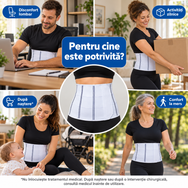 Centură lombară Zenifique potrivită pentru disconfort lombar, activități zilnice, perioada de după naștere și mers