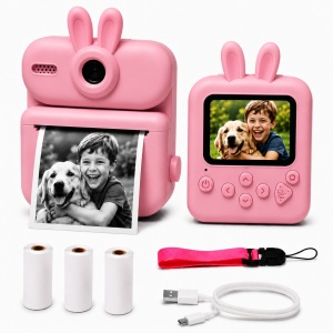 Aparat Foto pentru Copii Twinkle Twins cu Imprimare Instant, Foto-Video, Jocuri și Muzică, 3 Role Hârtie Incluse, Roz