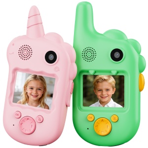 Walkie Talkie Copii cu Apeluri Video intre Statii, Twinkle Twins, Set 2 Statii, Camera Foto Video, Schimbare Voce, Mesaje Vocale, Raza Mare de Actiune, Reincarcabile, Roz si Verde
