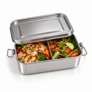 Caserolă din Inox 304, Tinklu, 850 ml, cu Capac și Cleme, Garnitură din Silicon Detașabilă, Separator Reglabil, 15 × 11 × 6 cm